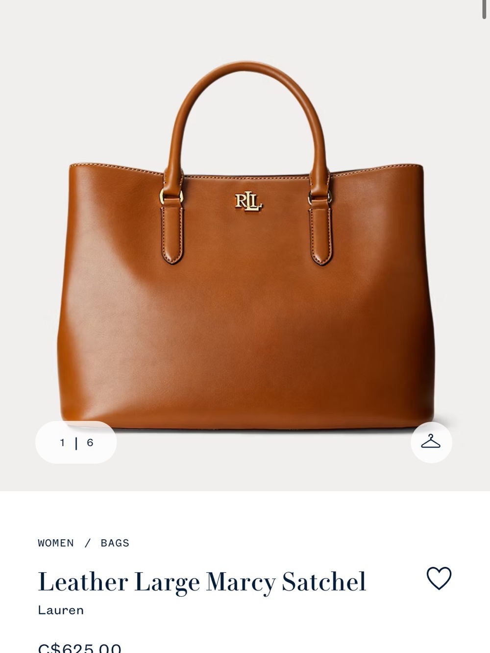 Ralph Lauren Leather- Large Marcy tote in Cognac Brown